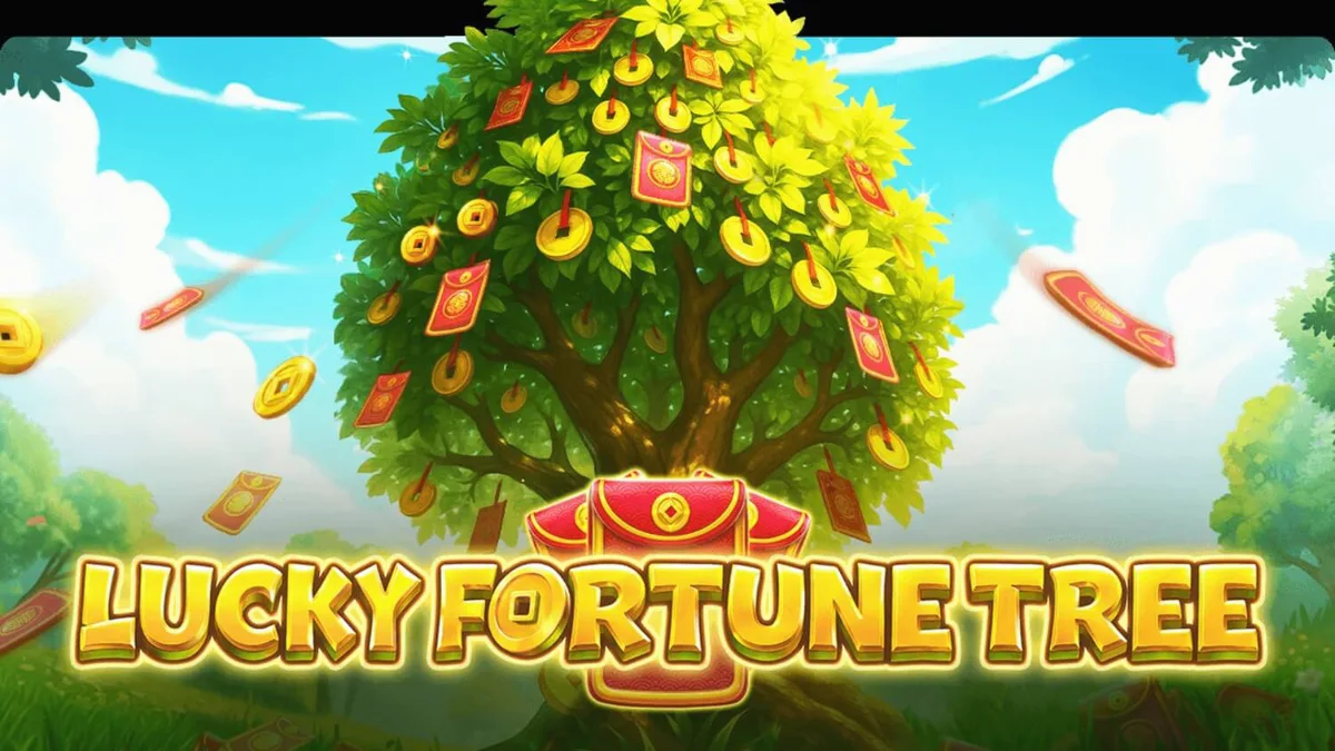 Lucky Fortune Tree slot game screen with golden coins and prosperity tree